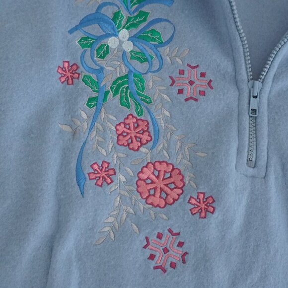 Vintage Separate Scene Blue Embroidered Snowflake Fleece Quarter Zip Sweater M - Picture 9 of 11